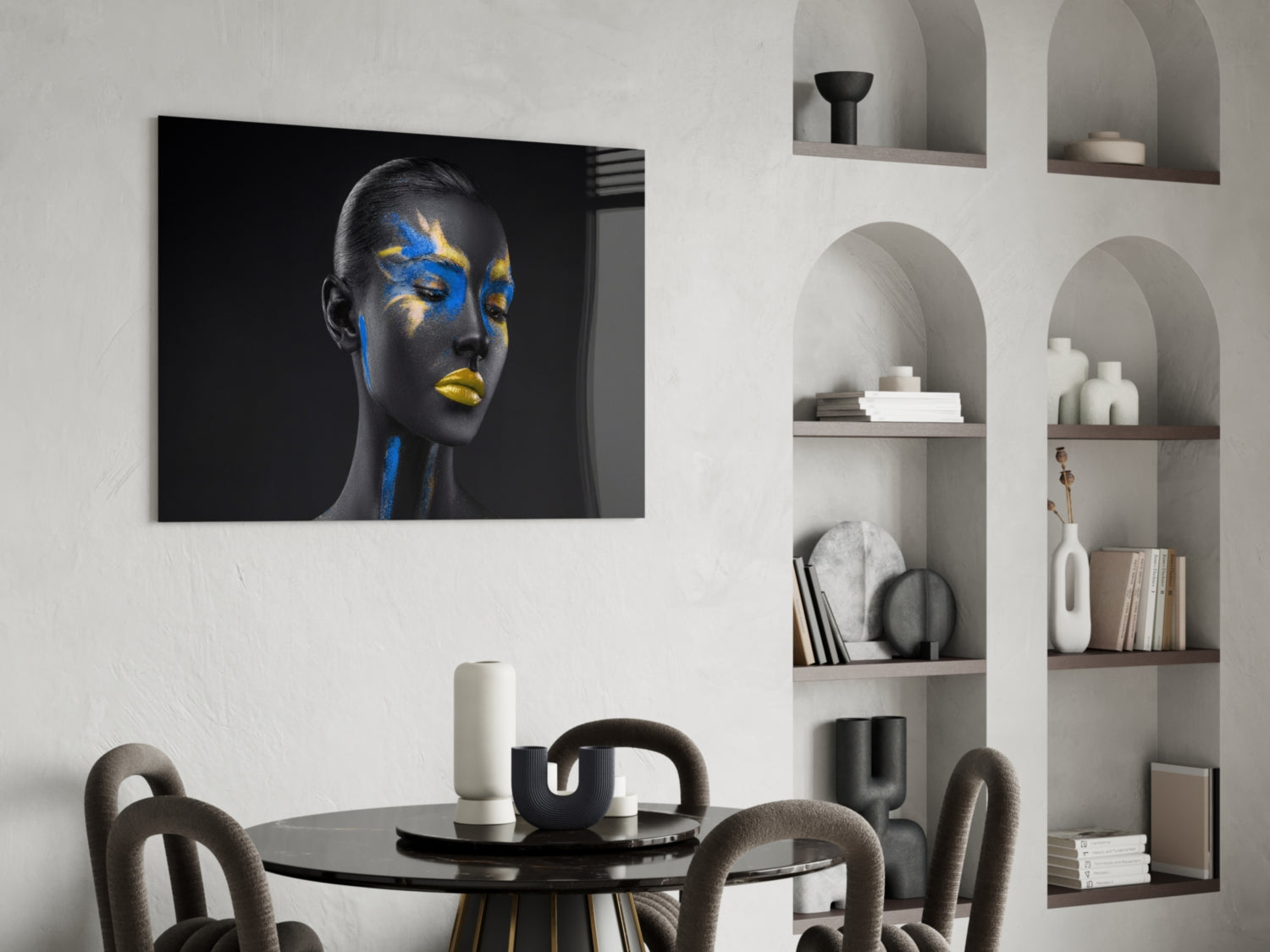 Blue Gold Powder Face Glass Wall Art