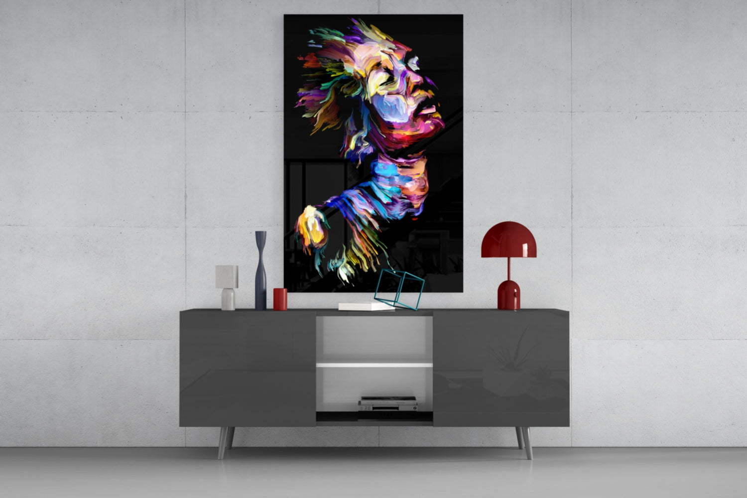 Rainbow Paint Stroke Woman Profile Glass Wall Art