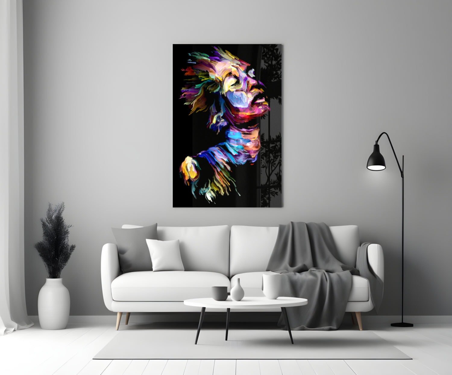 Rainbow Paint Stroke Woman Profile Glass Wall Art