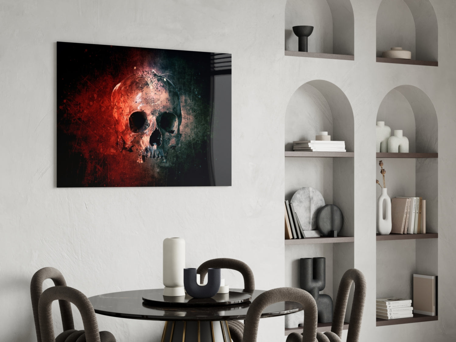 Red Glow Grunge Skull Glass Wall Art