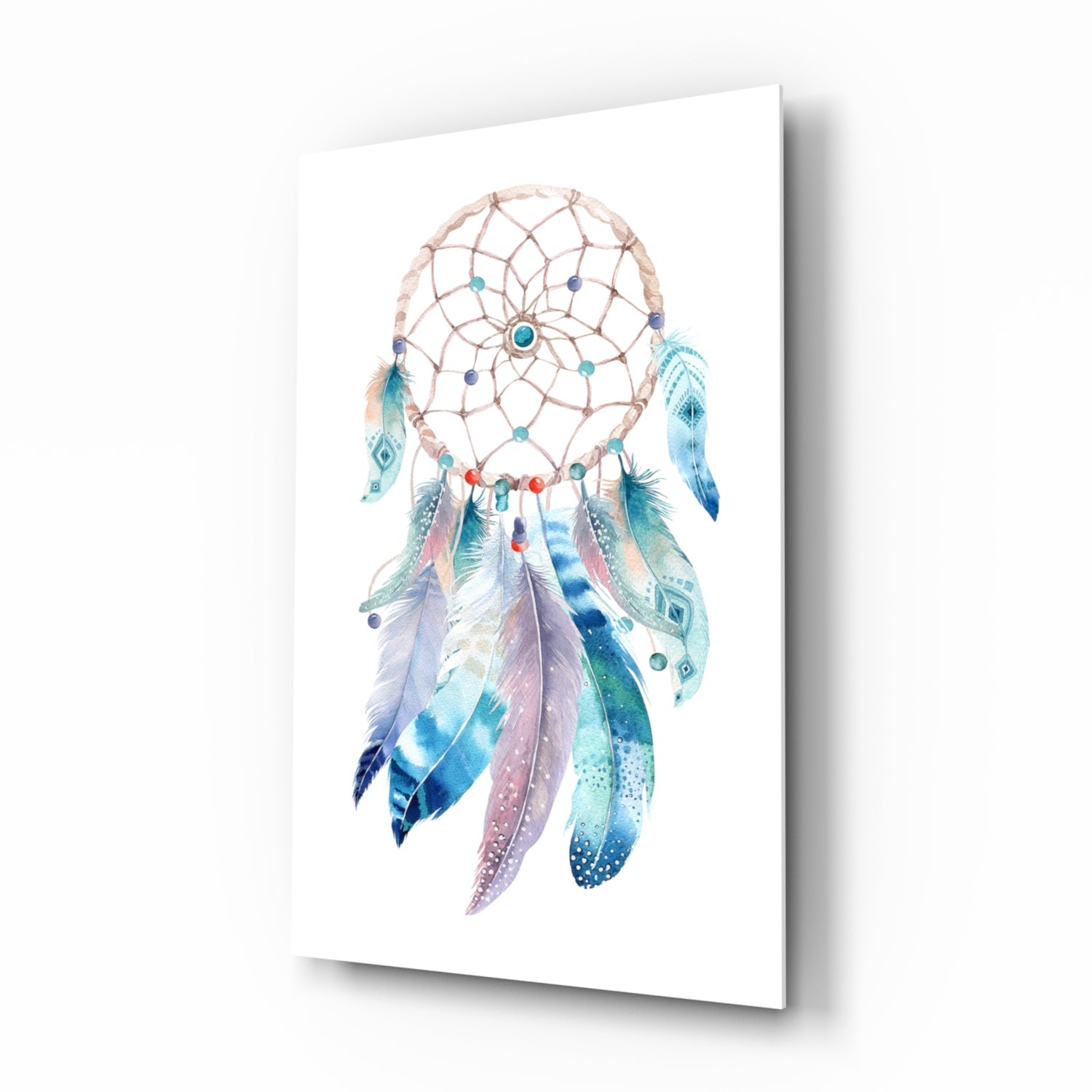 Watercolor Feather Dreamcatcher Glass Wall Art