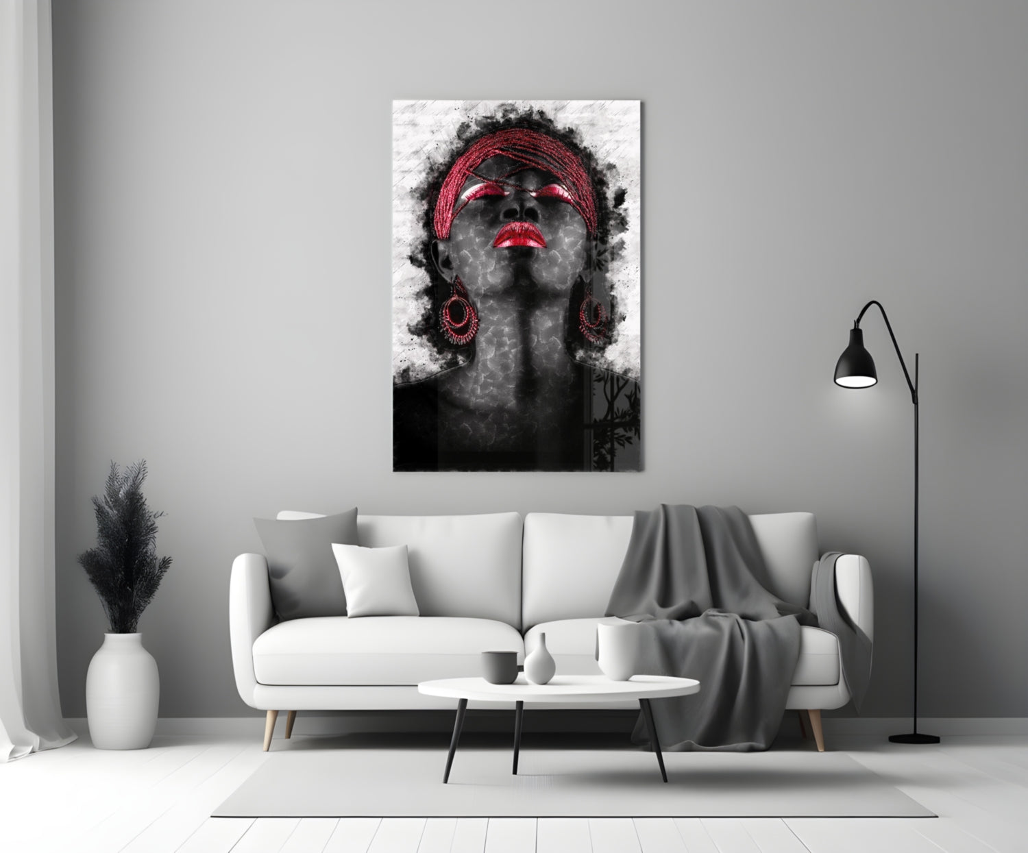 Red Headwrap Woman Ink Splatter Glass Wall Art