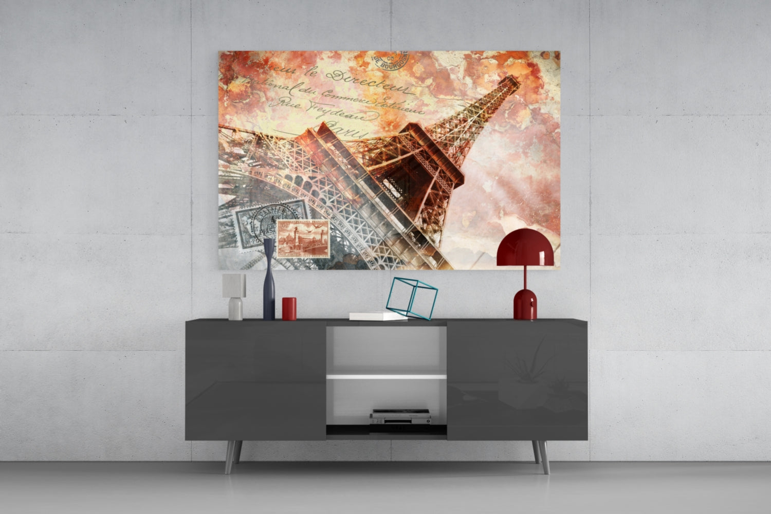 Vintage Postcard Eiffel Tower Glass Wall Art