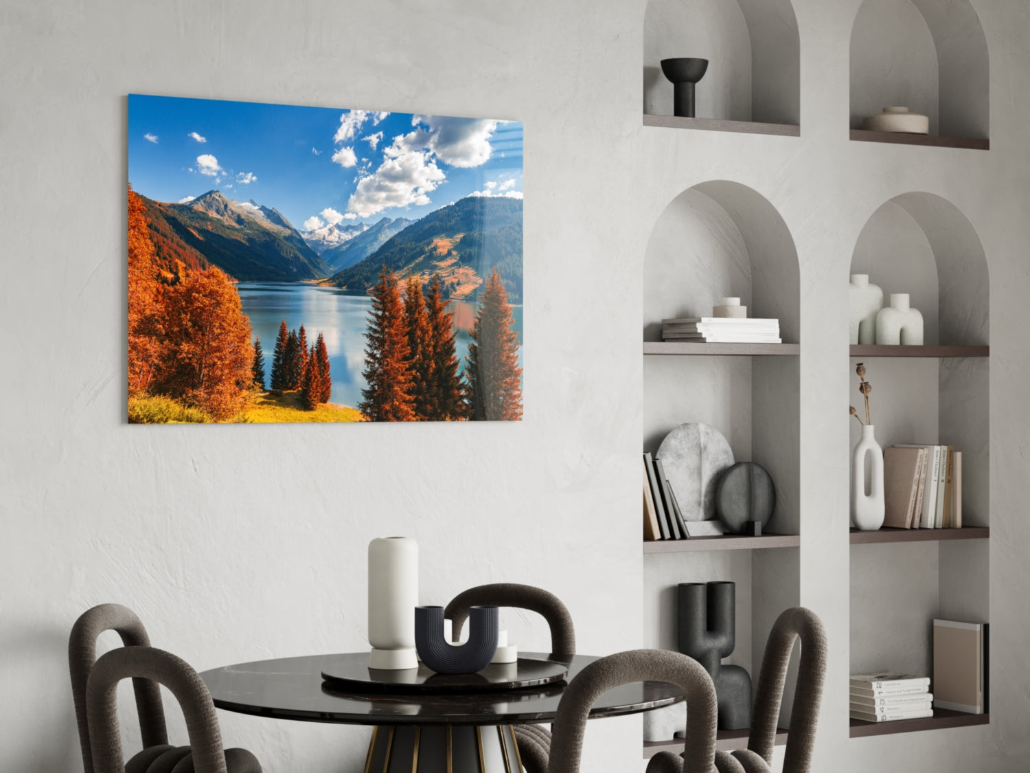 Autumn Alpine Lake Valley Glass Wall Art