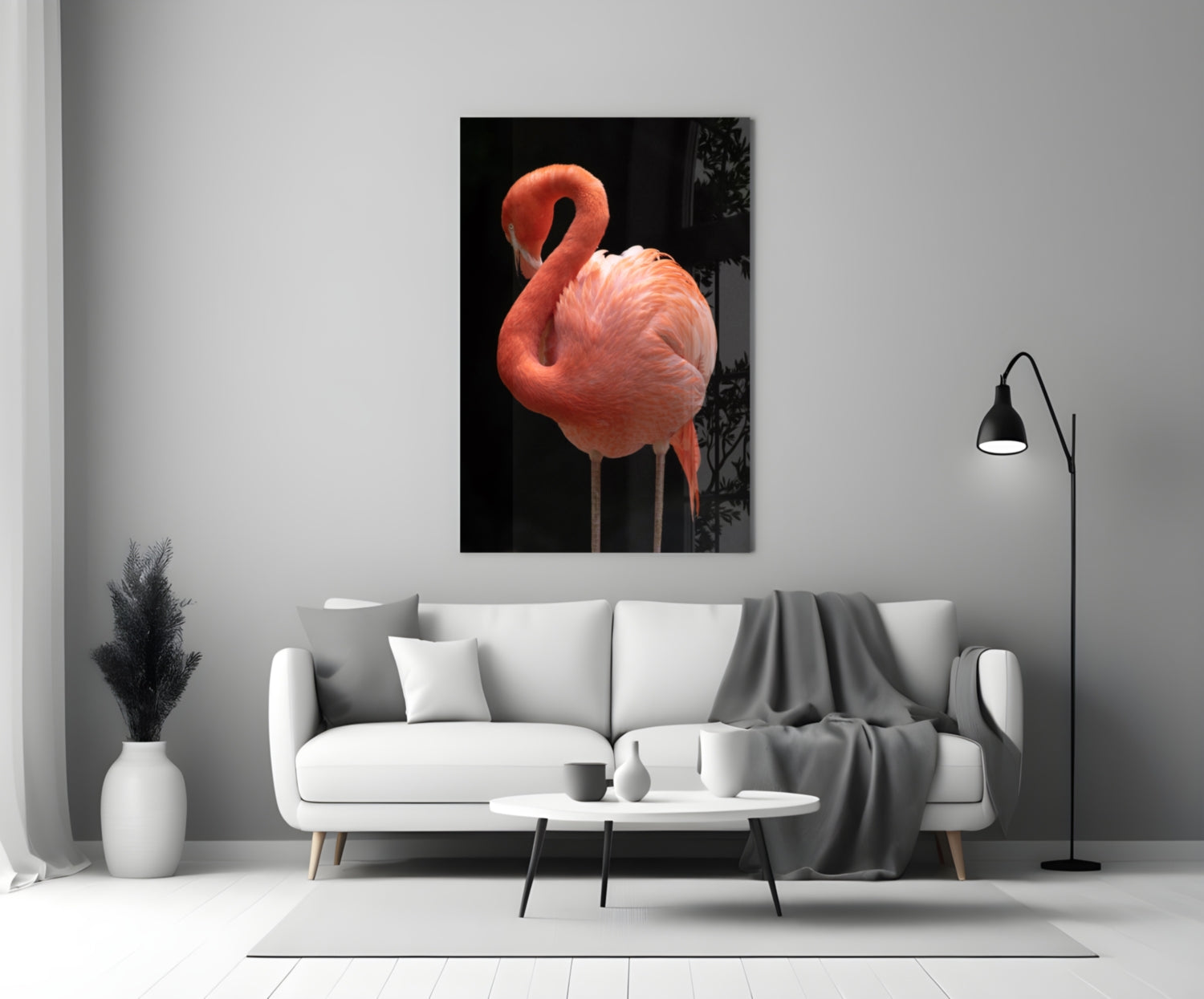 Coral Flamingo Curved Neck Glass Wall Art