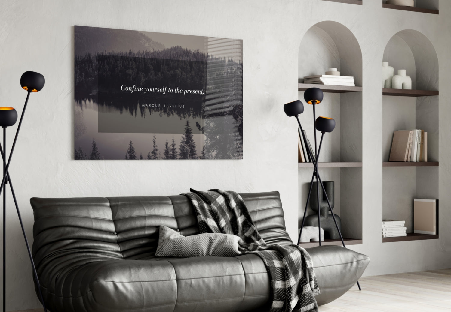 Confine Yourself Quote Misty Forest Lake Glass Wall Art