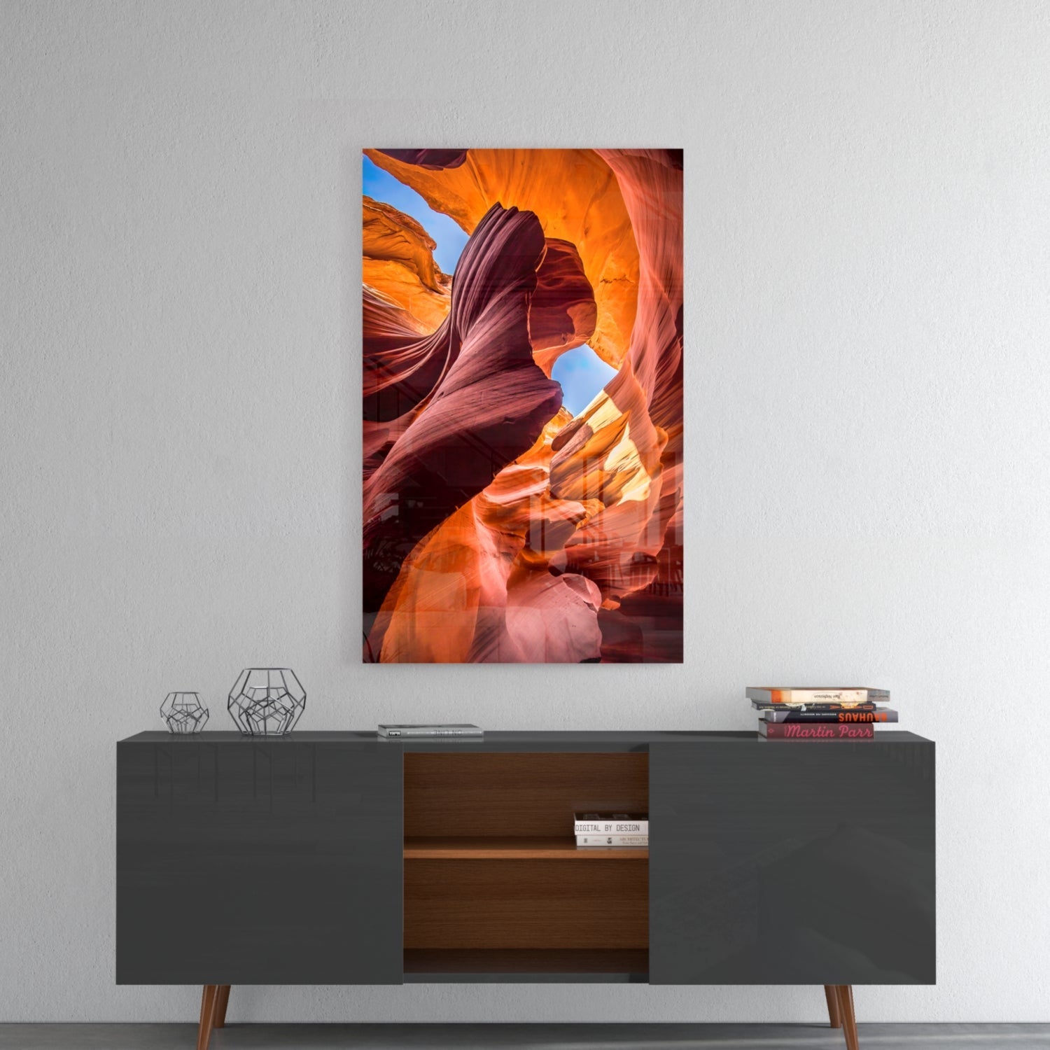 Orange Slot Canyon Waves Glass Wall Art