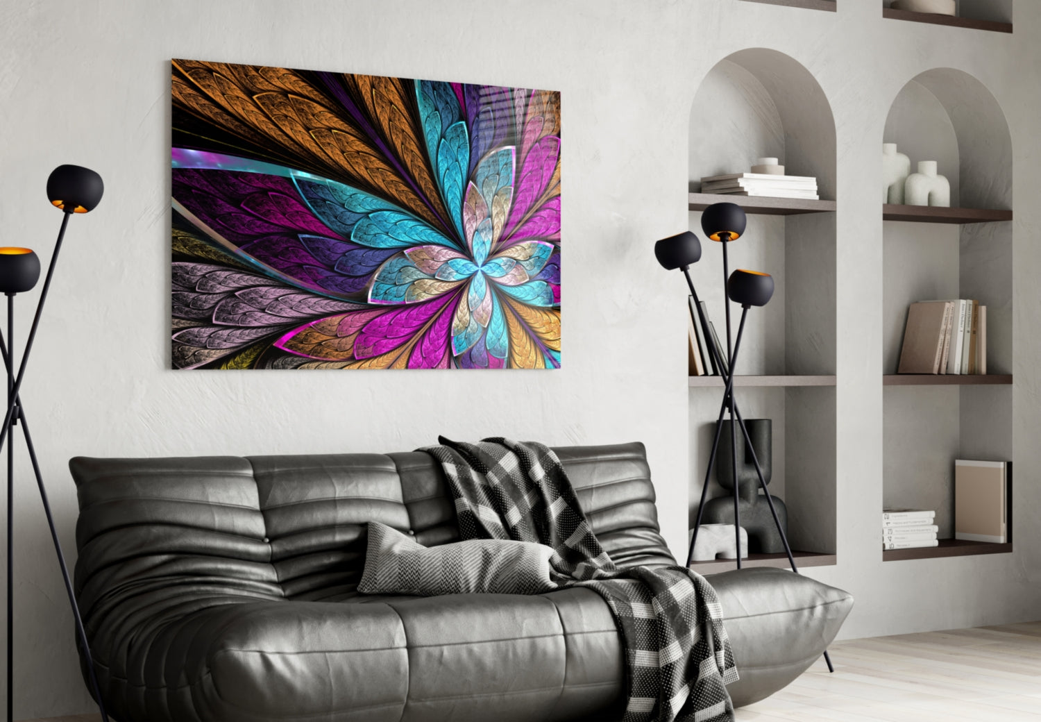 Fractal Stained Glass Petal Flower Glass Wall Art