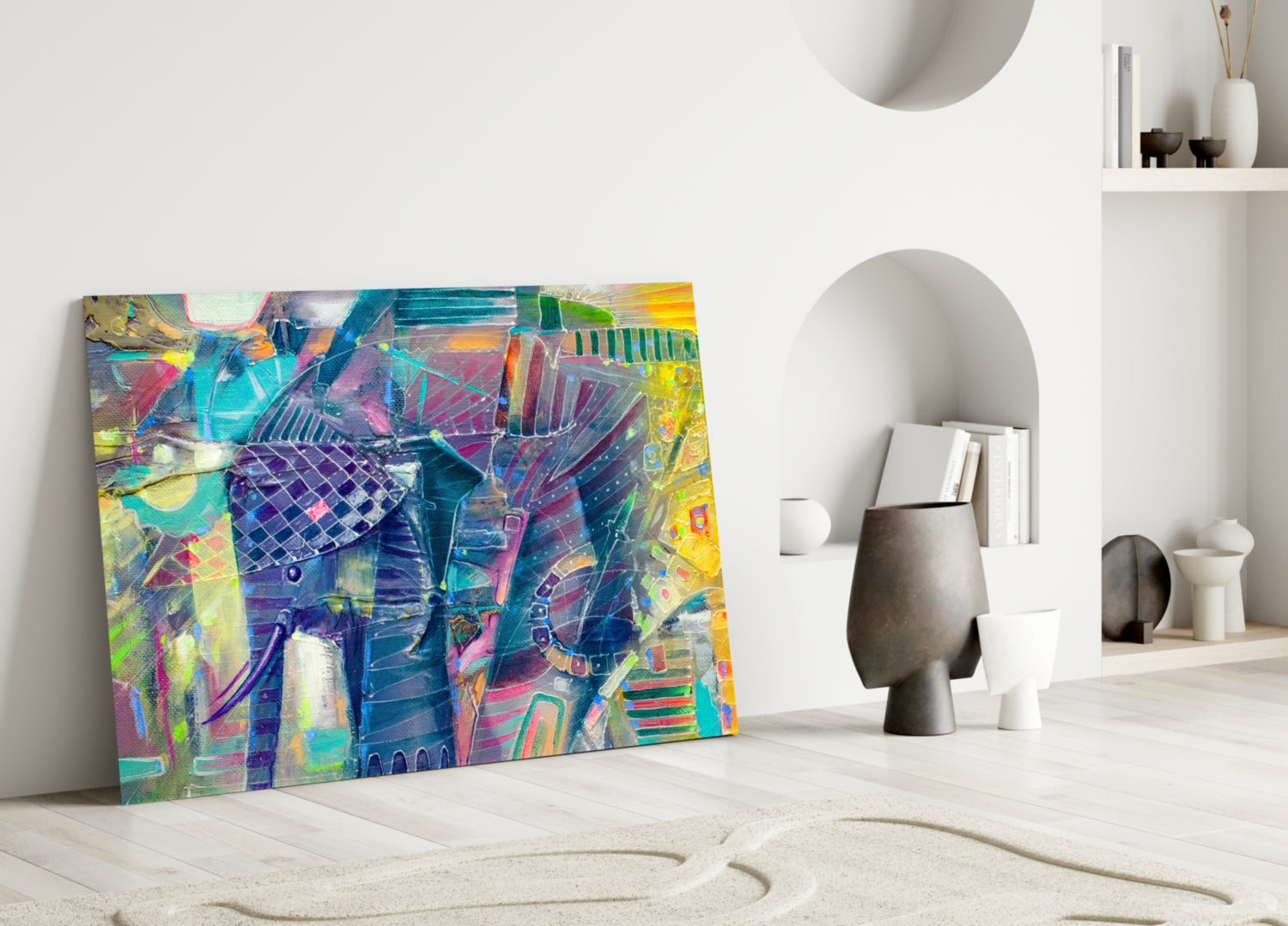 Abstract Cubist Colorful Elephant Glass Wall Art