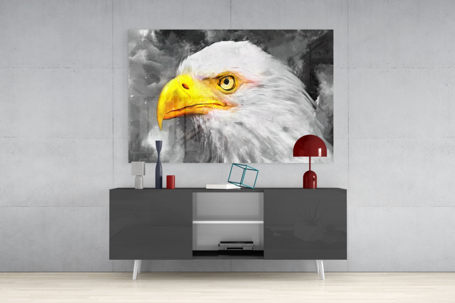 White Eagle Stormy Sky Glass Wall Art