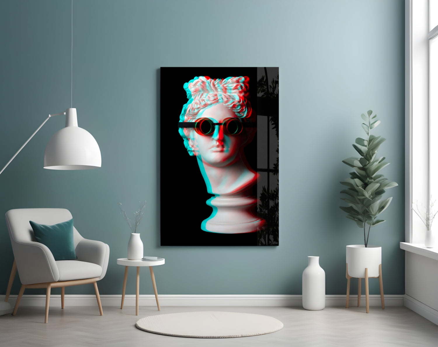 Glitch Goggles Apollo Bust Glass Wall Art