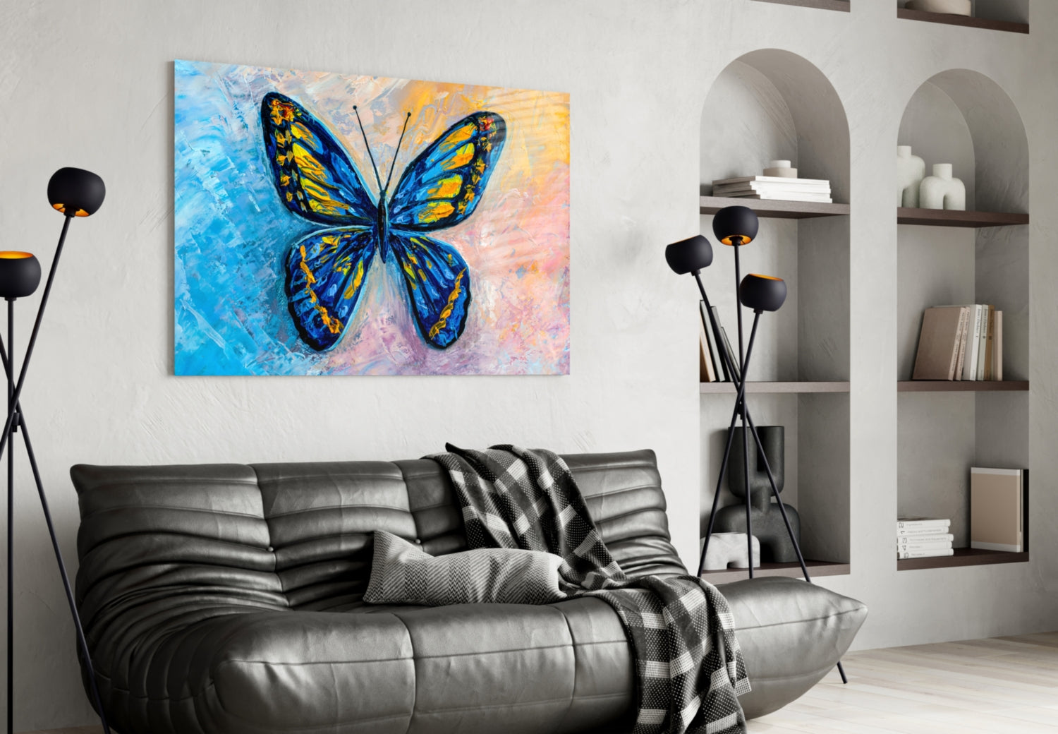 Blue and Gold Oil Butterfly Glass Wall Art