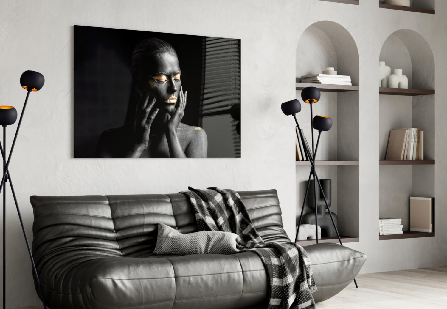 Gold Eyelids Hands Woman Glass Wall Art