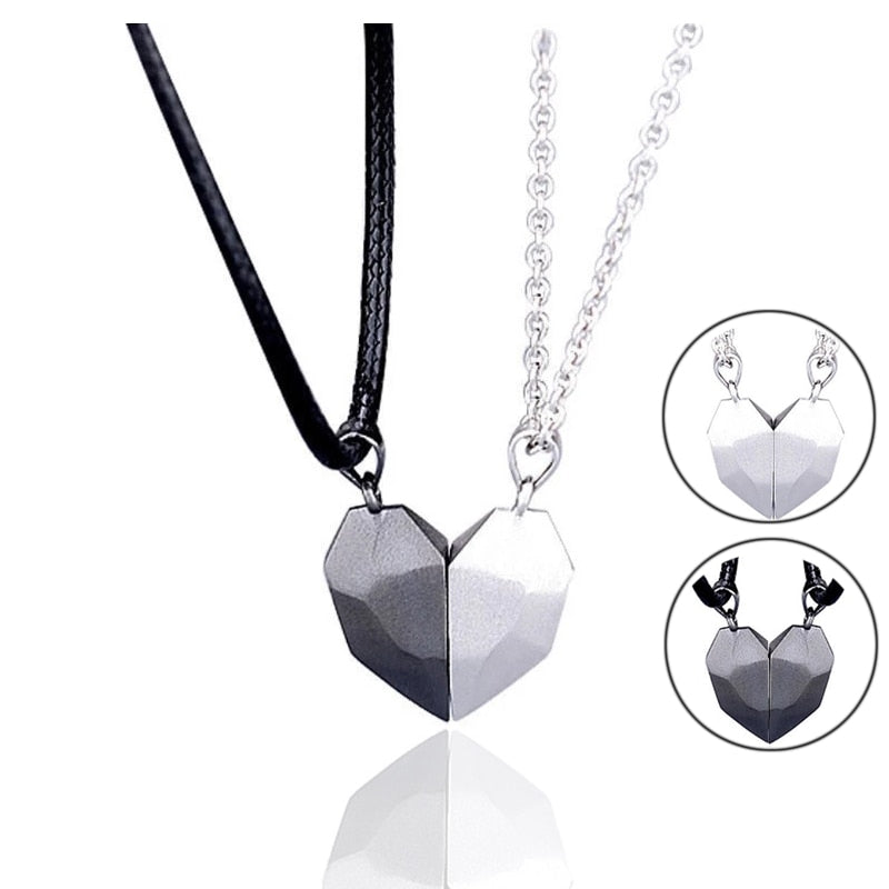 2pcs matching necklaces for couples Magnetic Lovers Heart necklaces Suction Wishing Stone