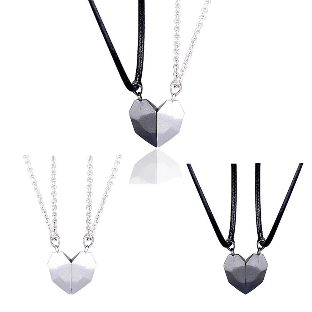 2pcs matching necklaces for couples Magnetic Lovers Heart necklaces Suction Wishing Stone