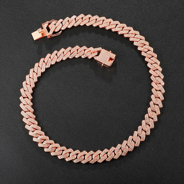 Gold Necklace +Watch+Bracelet Miami Curb Cuban Chain Gold Full Iced Out Paved Rhinestones CZ Bling