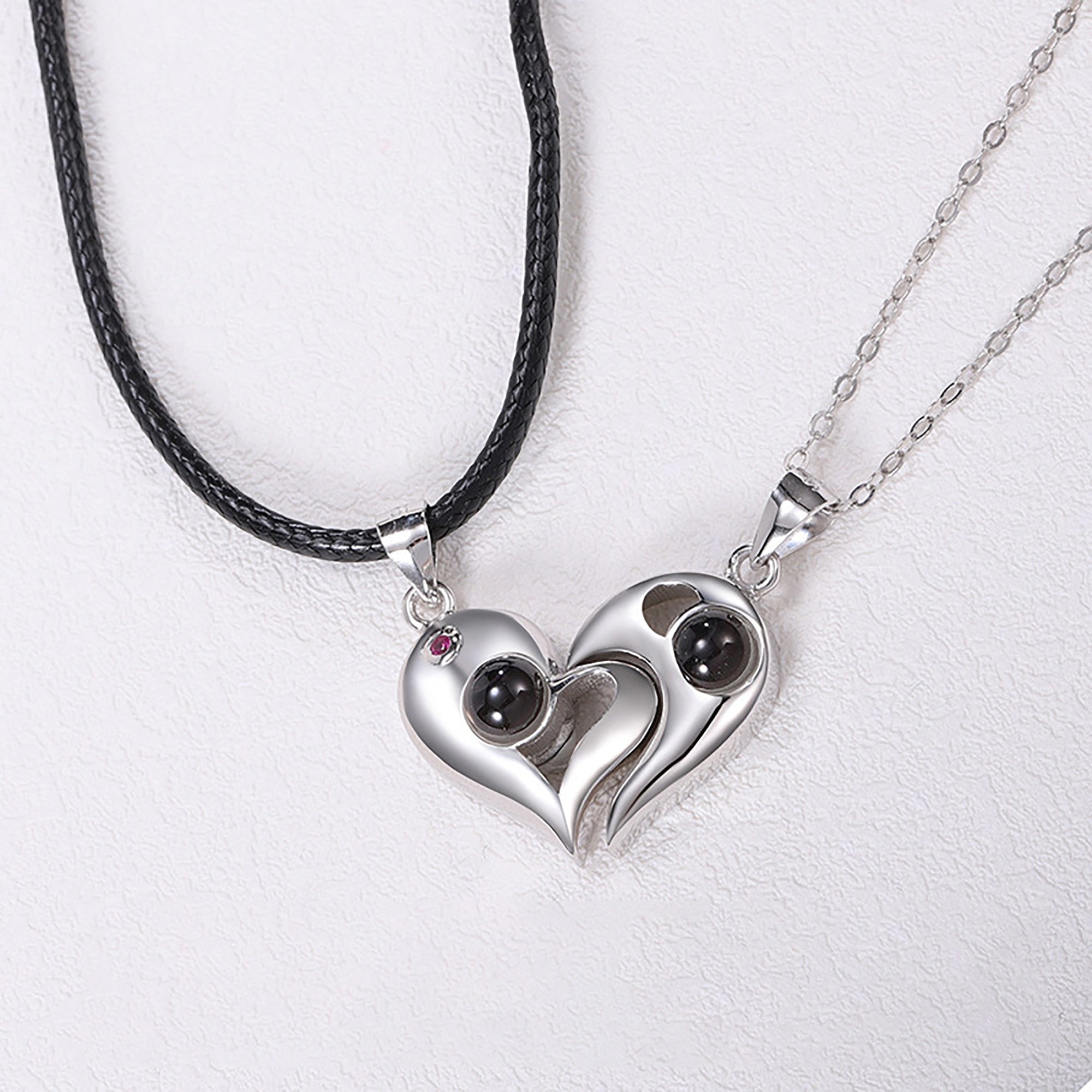 1 Pair Name Couple Heart Shape 100 Languages I Love You Projection Pendant Necklace