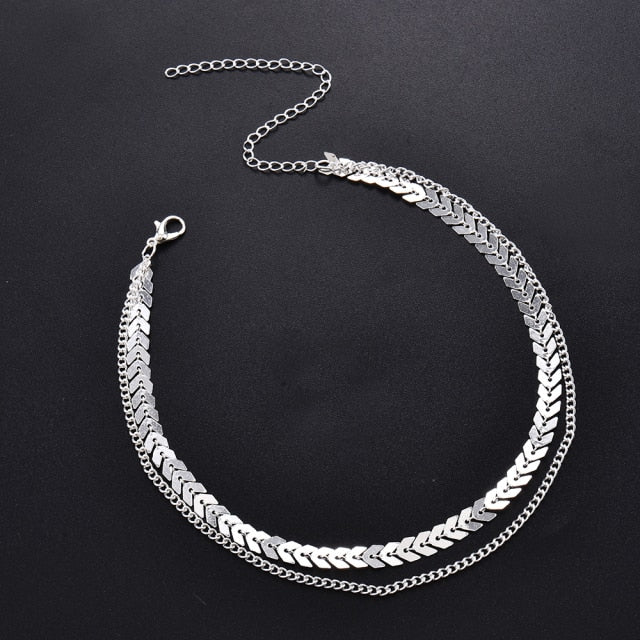 Fashion V Sequins Chain Necklace Bib Party Double Layer Necklace