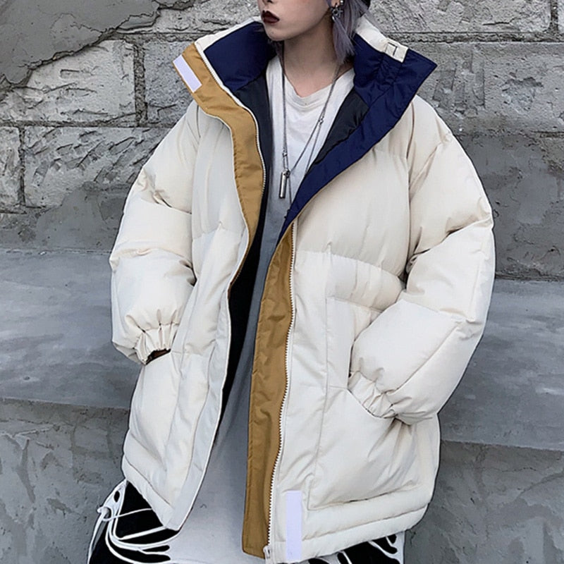 Winter Jacket Female Coat Patchwork Windbreaker Women Padded Zipper Outwear Parka Thick Streetwear