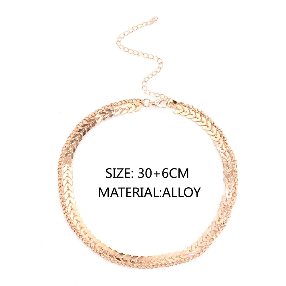 Fashion V Sequins Chain Necklace Bib Party Double Layer Necklace