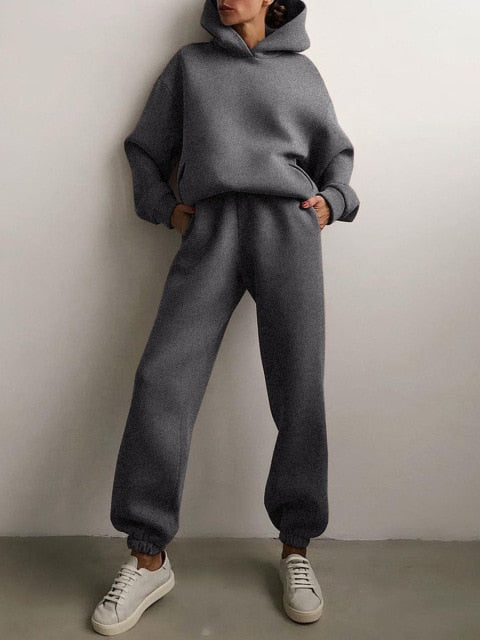 Tracksuit Fleece Sweatshirts Two Piece Set Oversized Sports Hoodie Suit