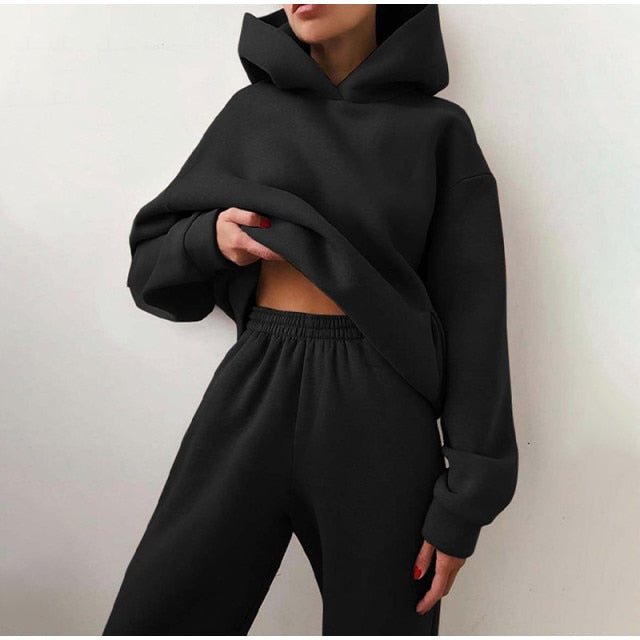 Tracksuit Fleece Sweatshirts Two Piece Set Oversized Sports Hoodie Suit