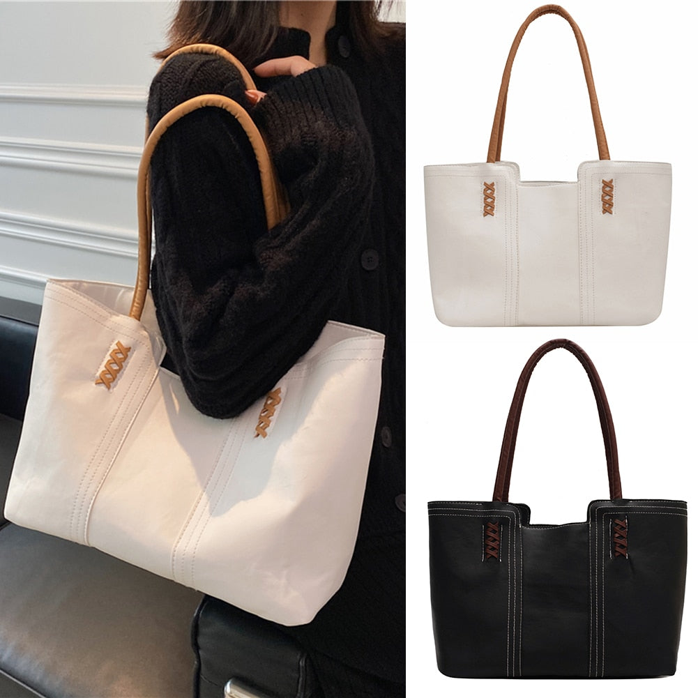 Fashion Women PU Leather Solid Color Shoulder Shopping Bag