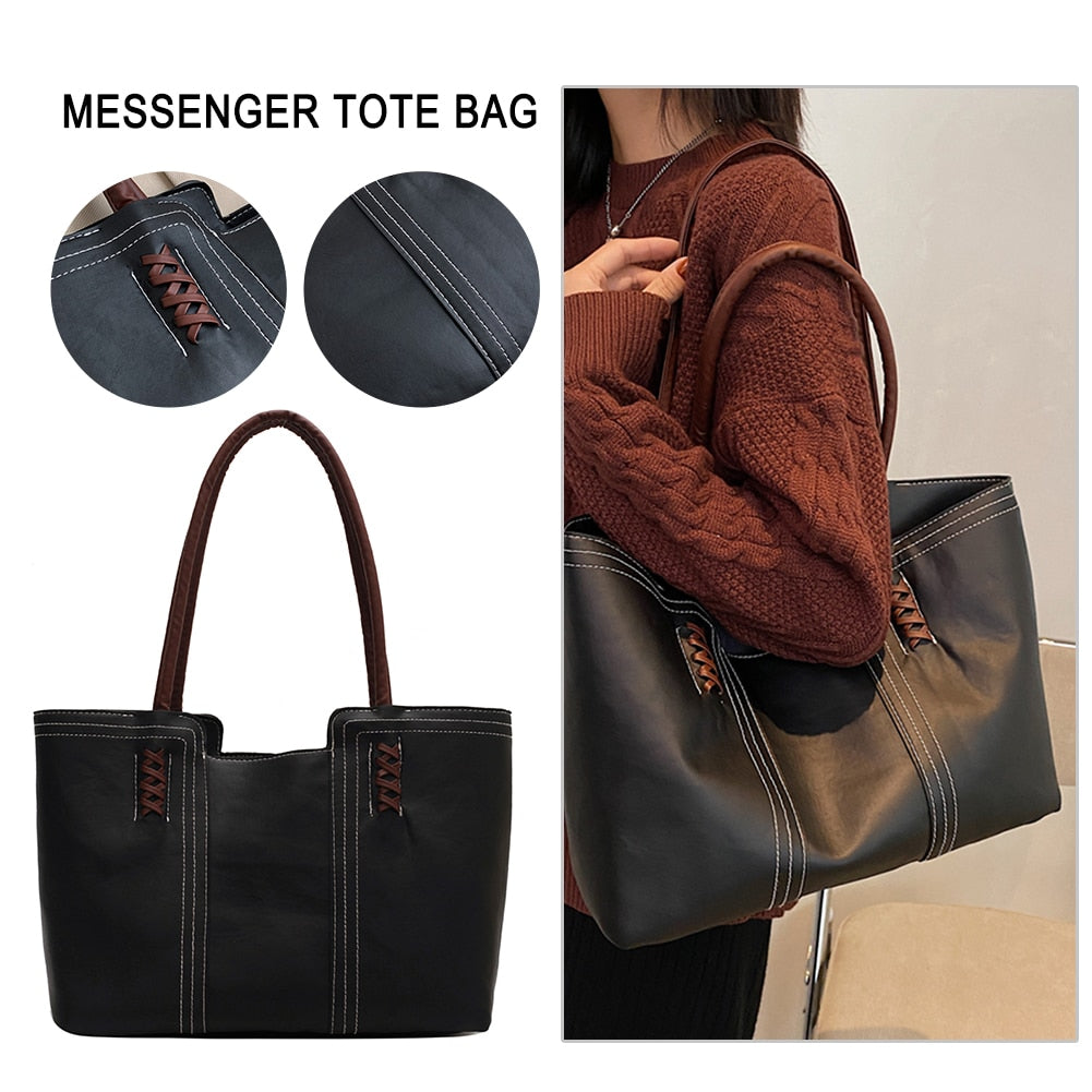 Fashion Women PU Leather Solid Color Shoulder Shopping Bag