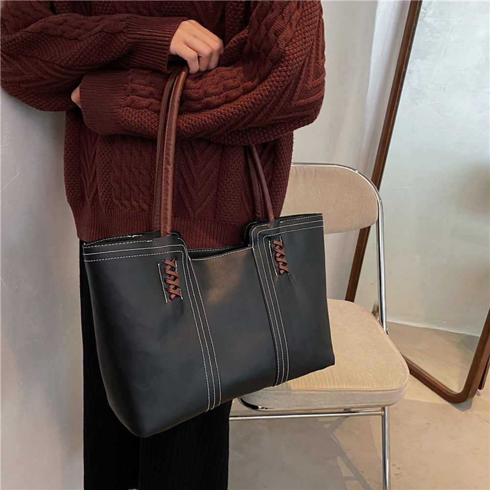 Fashion Women PU Leather Solid Color Shoulder Shopping Bag