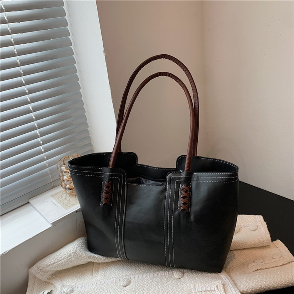 Fashion Women PU Leather Solid Color Shoulder Shopping Bag
