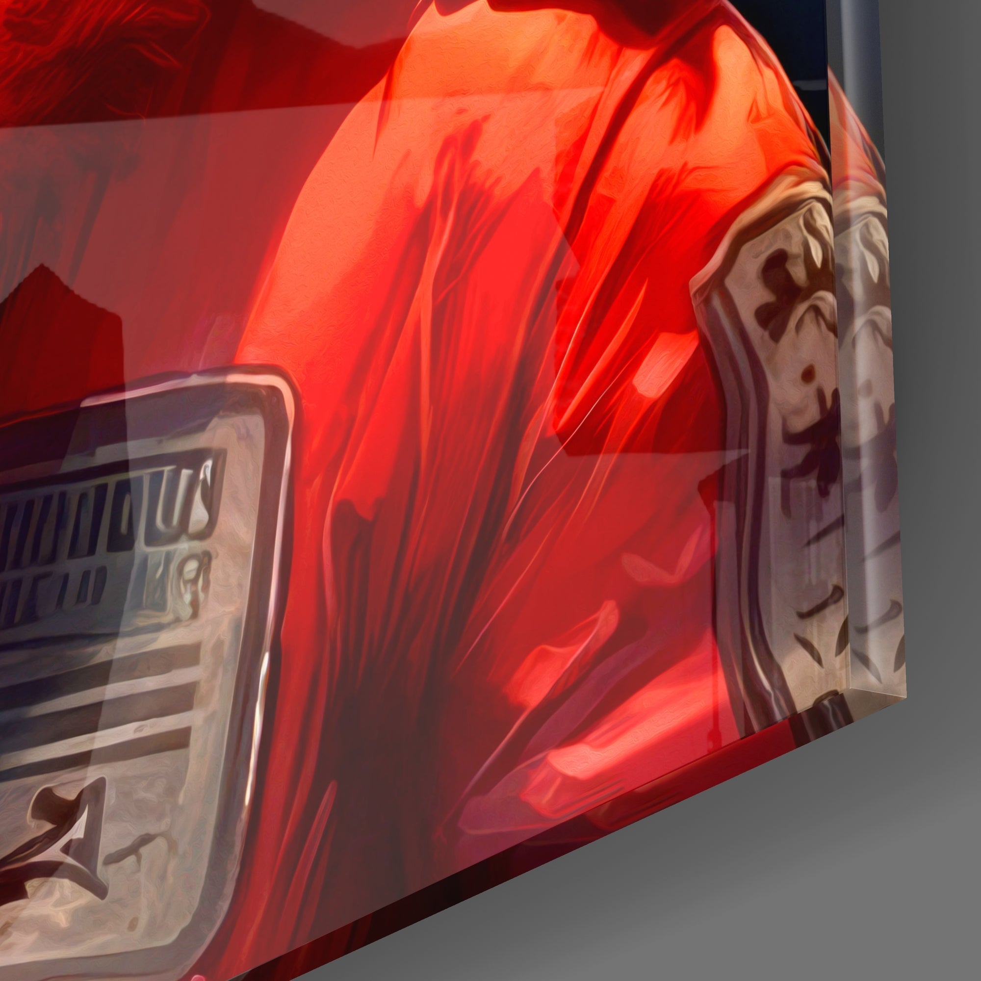 Red Fur Hood Lion Headphones Glass Wall Art