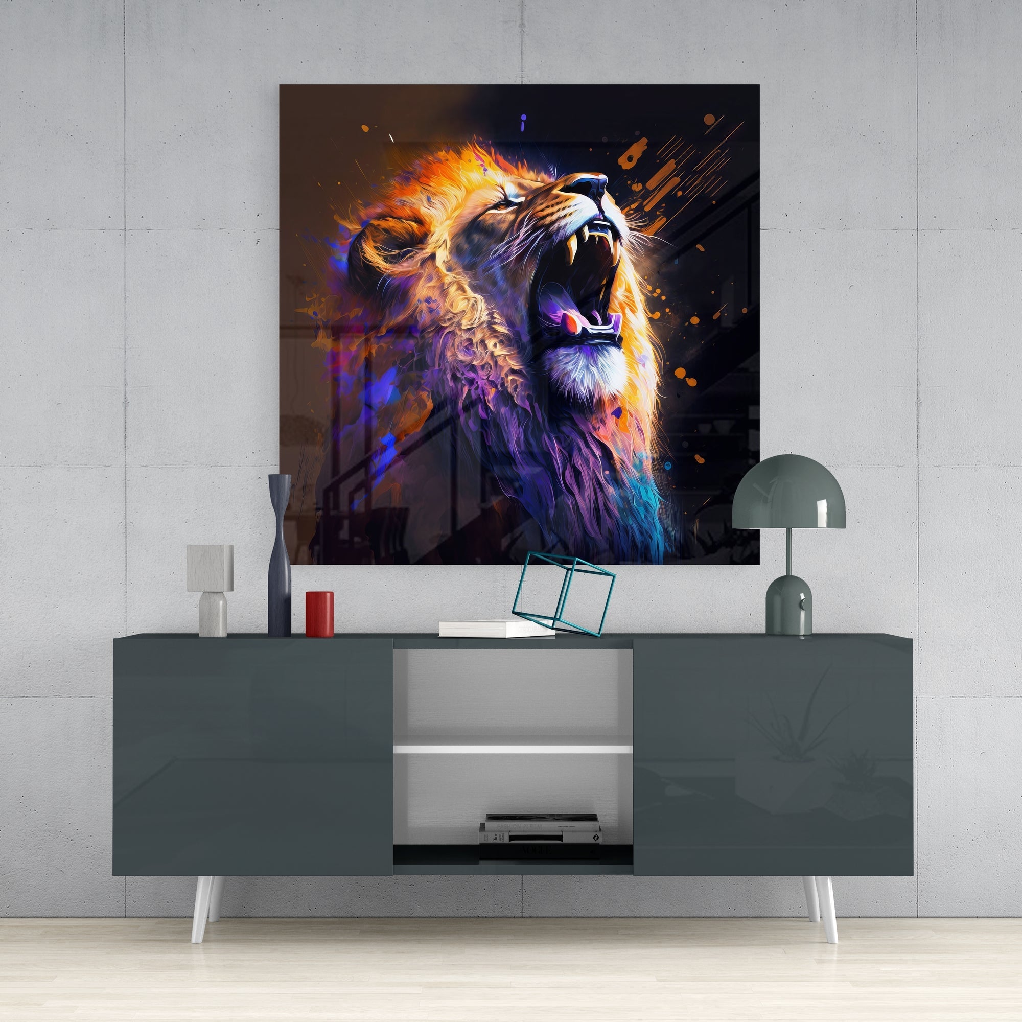 Roaring Lion Glass Wall Art || Designers Collection
