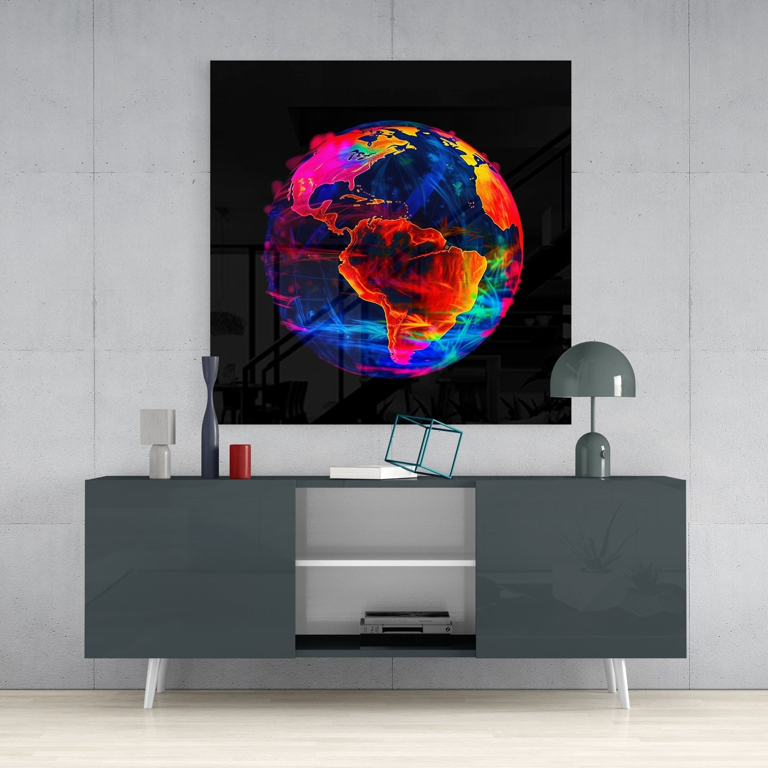 Neon Earth Glass Wall Art|| Designer&