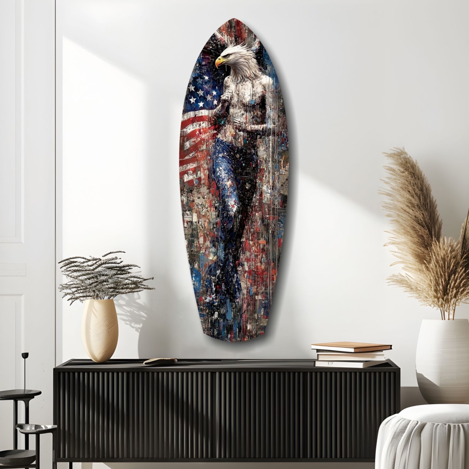 American Eagle Surfboard Glass Wall Art