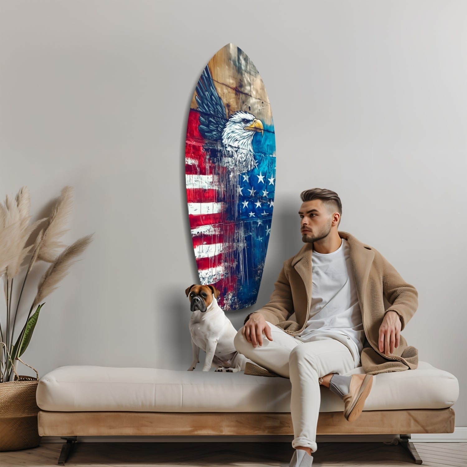 Surfboard Stars And Stripes American Eagle Glass Wall Art