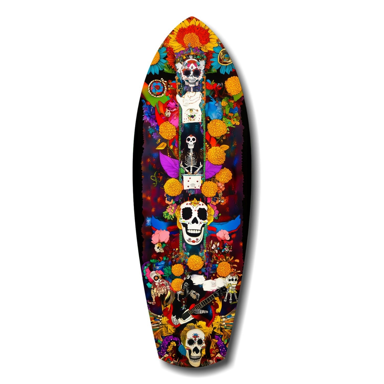 Floral Skull Totem With Guitar Glass Wall Art