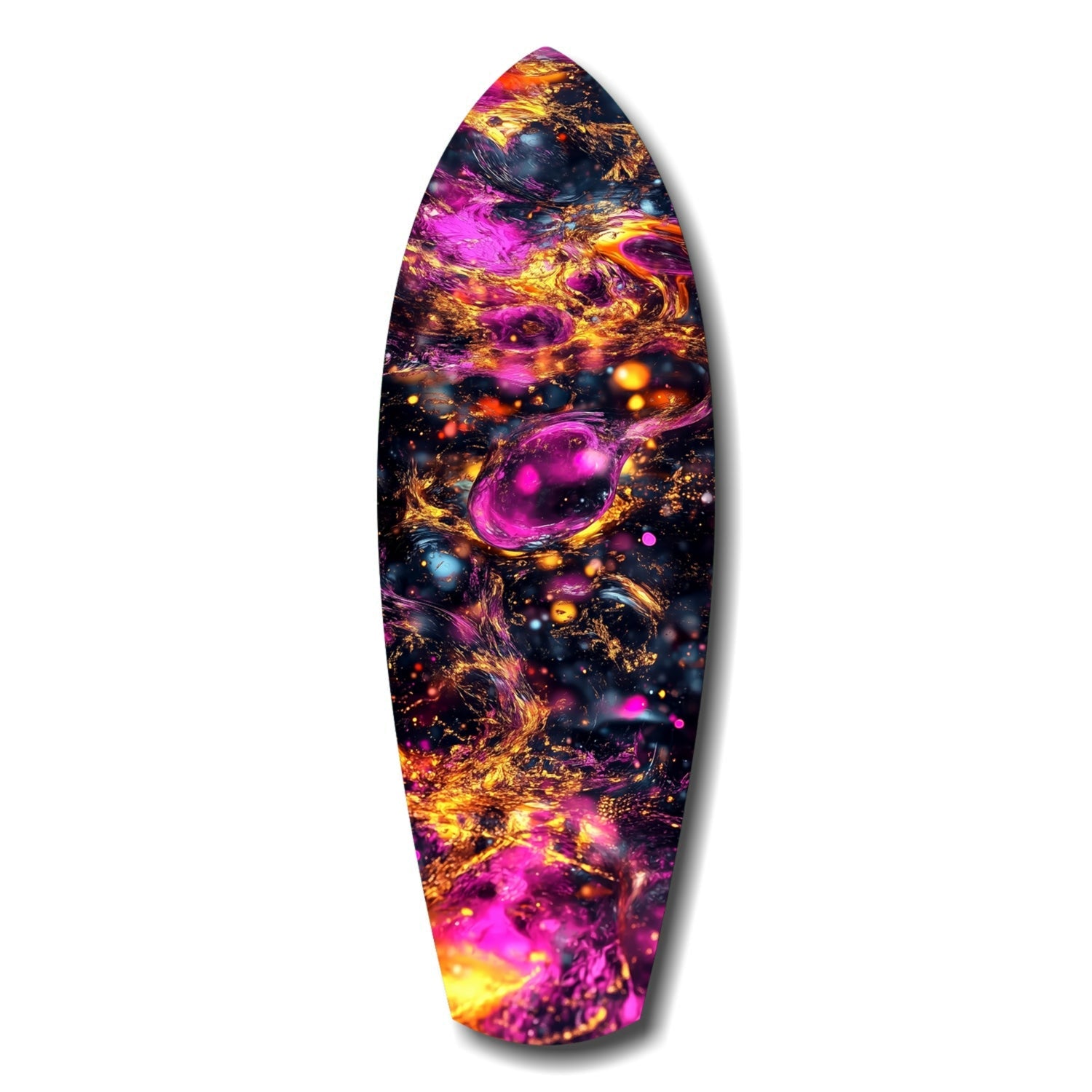 Magenta Gold Cosmic Bubbles Surfboard Glass Wall Art