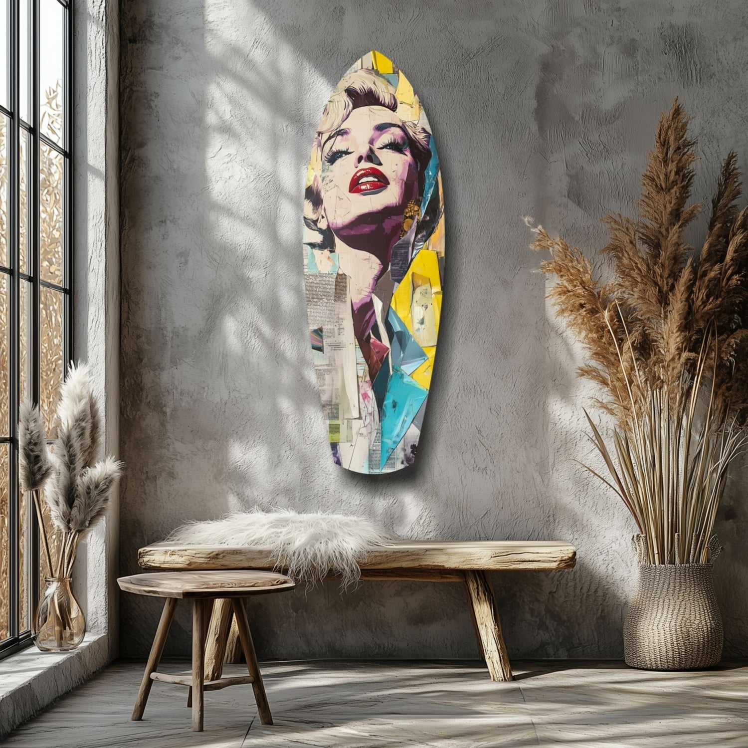Surfboard Collage Blonde Glass Wall Art