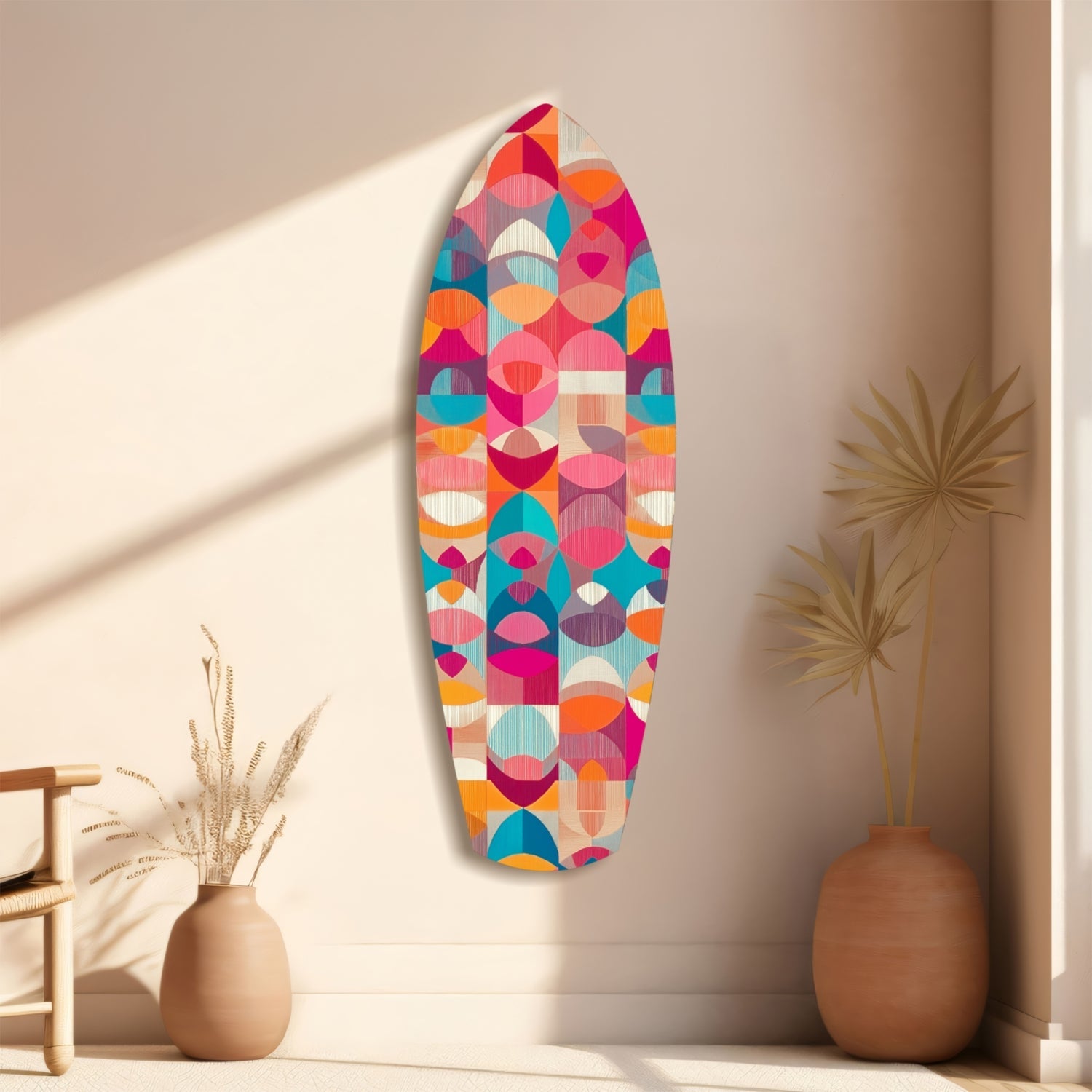 Pink Geometric Circles Surfboard Glass Wall Art