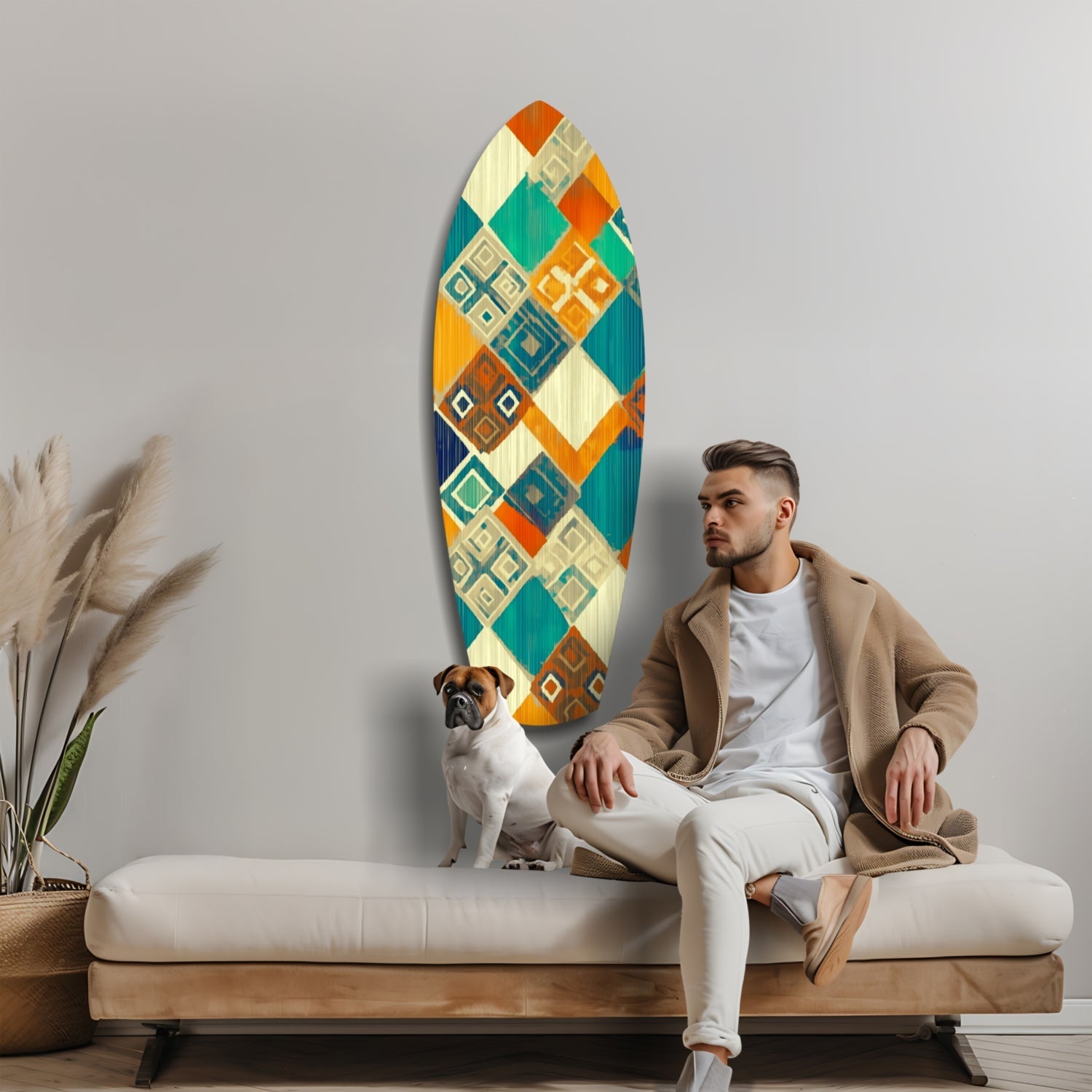 Geometric Diamond Surfboard Glass Wall Art