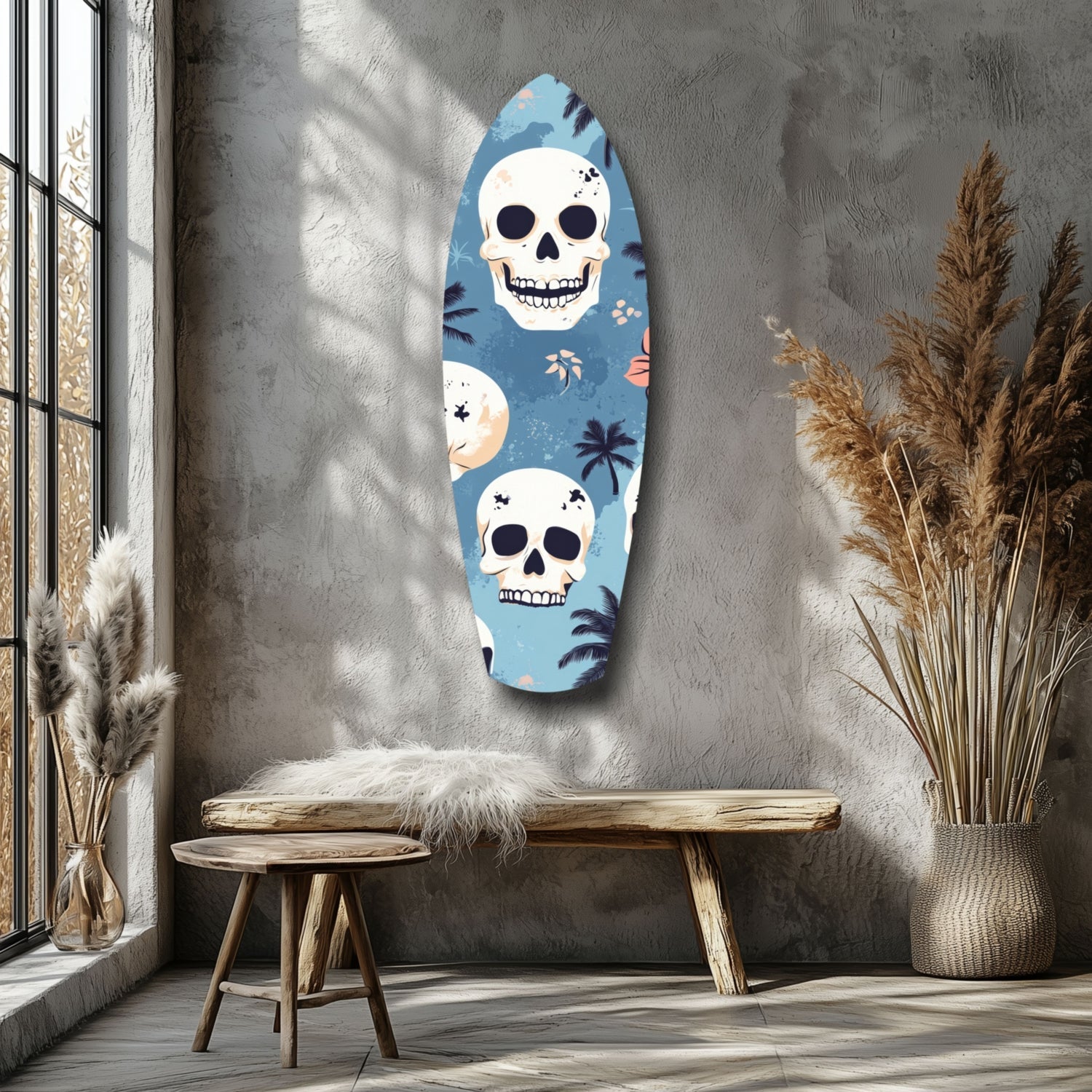 Surf Skull California Dreams Glass Wall Art