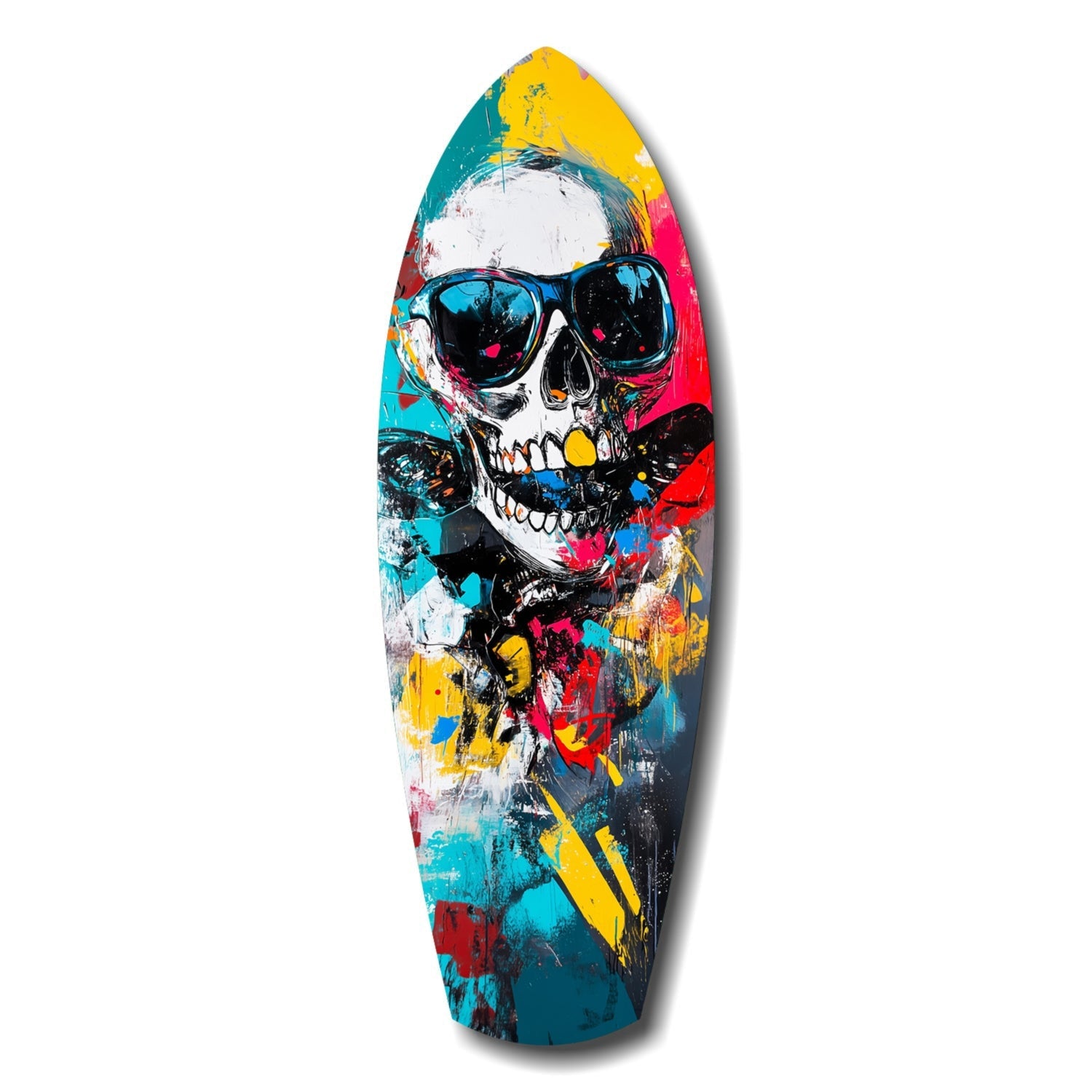 Sunglasses Skull Splatter Surfboard Glass Wall Art