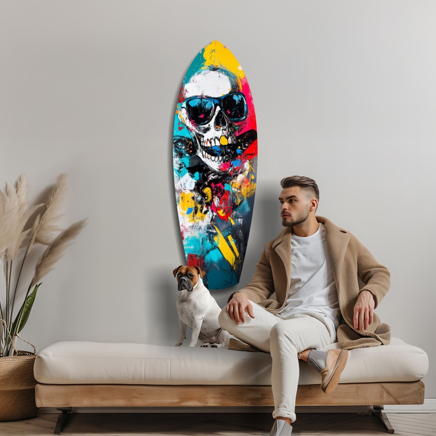 Sunglasses Skull Splatter Surfboard Glass Wall Art