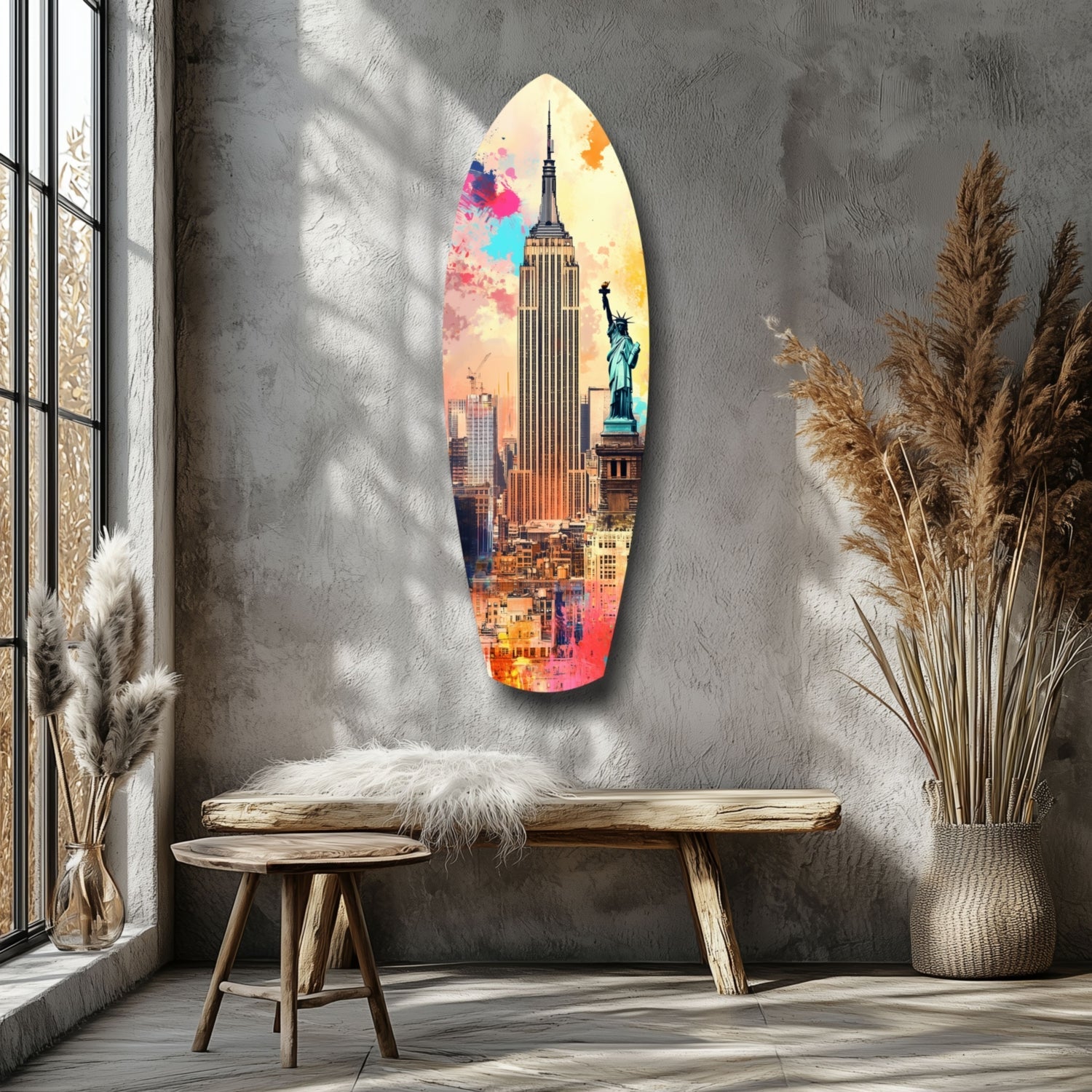 Watercolor Splash Liberty Skyline Glass Wall Art