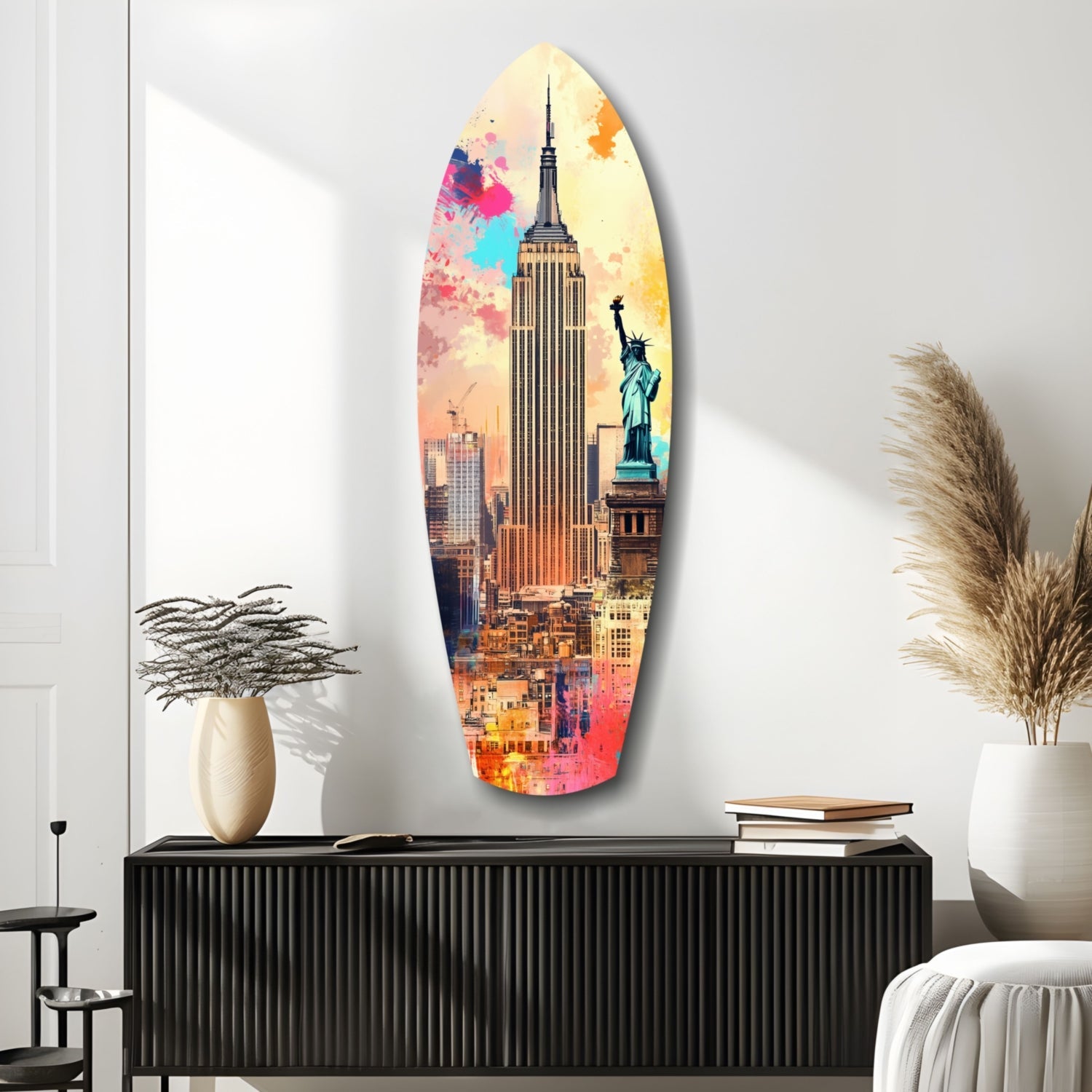 Watercolor Splash Liberty Skyline Glass Wall Art