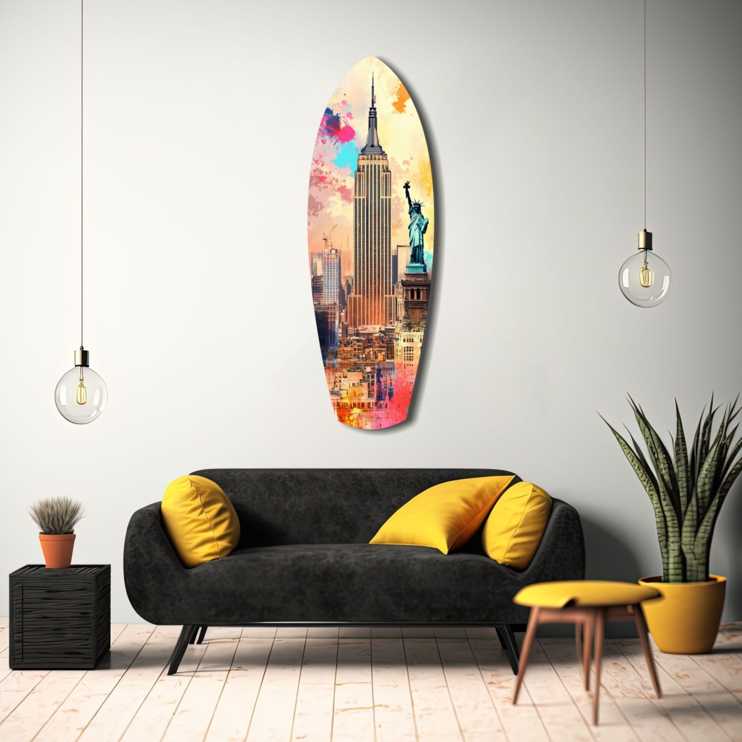 Watercolor Splash Liberty Skyline Glass Wall Art