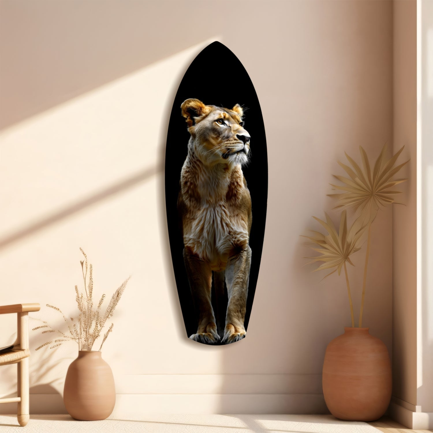 Standing Lioness Golden Portrait Glass Wall Art