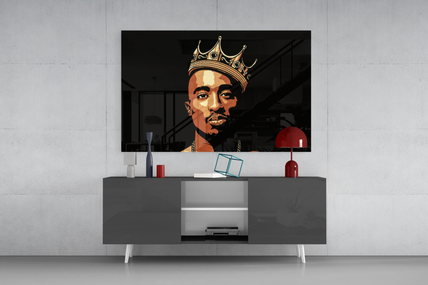 Golden Crown Rapper Pop Art Portrait Glass Wall Art