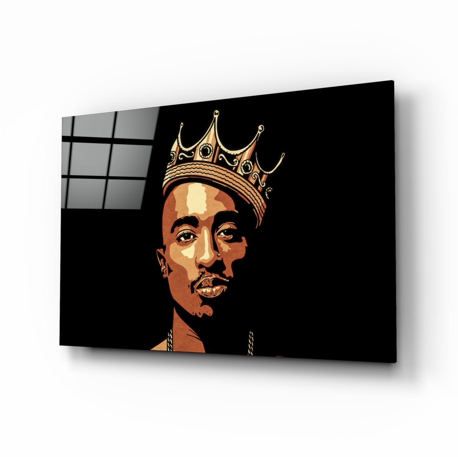 Golden Crown Rapper Pop Art Portrait Glass Wall Art