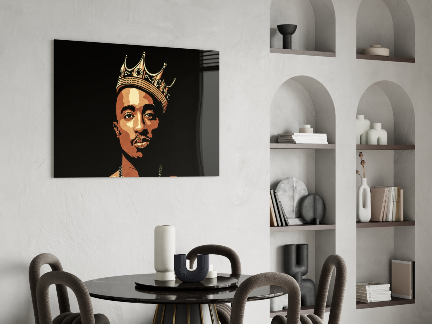 Golden Crown Rapper Pop Art Portrait Glass Wall Art